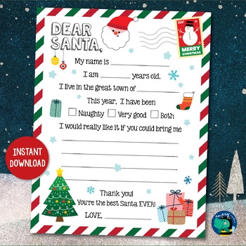 Letter To Santa Christmas Wish List Christmas Letter Printable