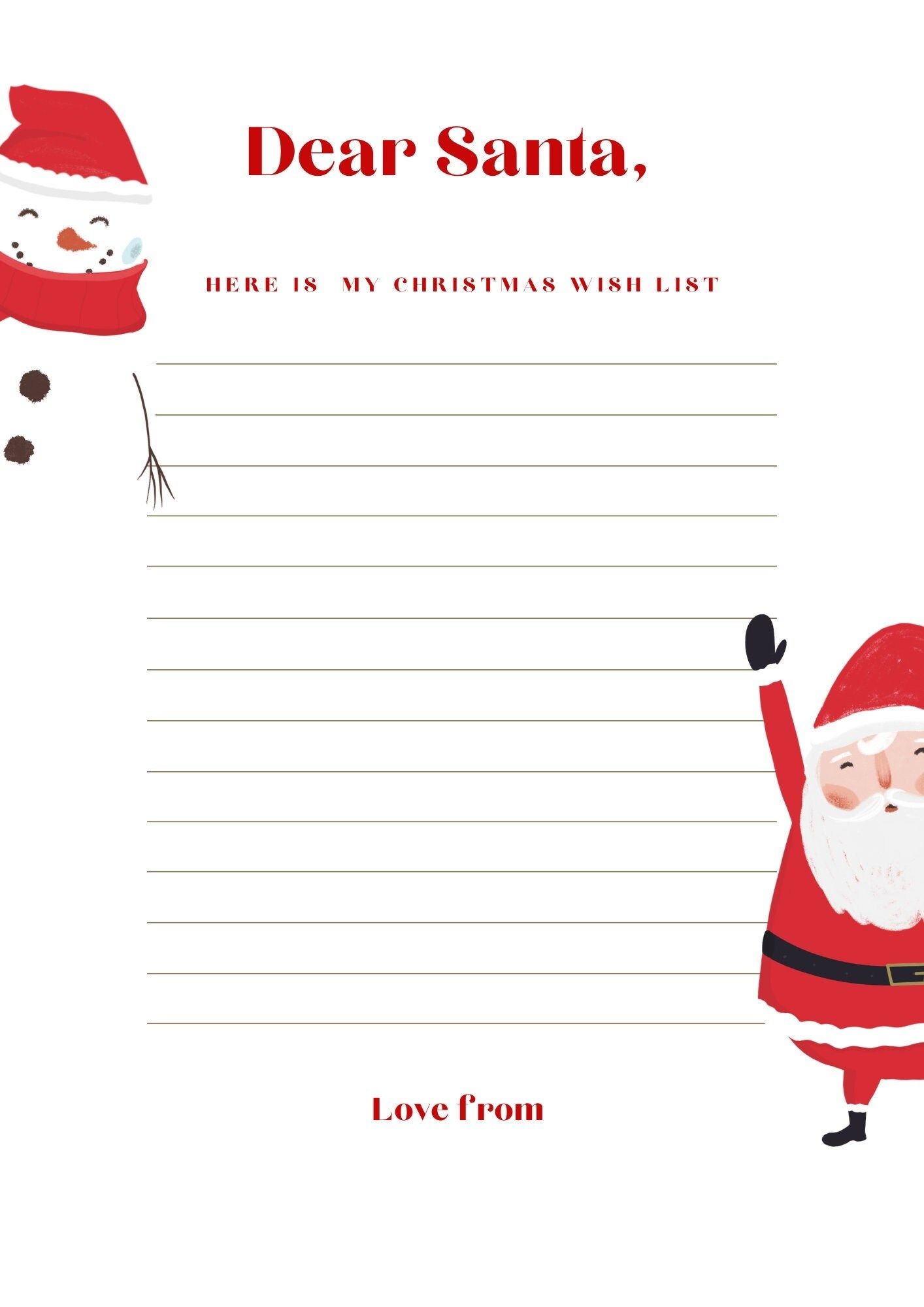 Letter To Santa Printable Personalised Santa Letter Christmas Digital