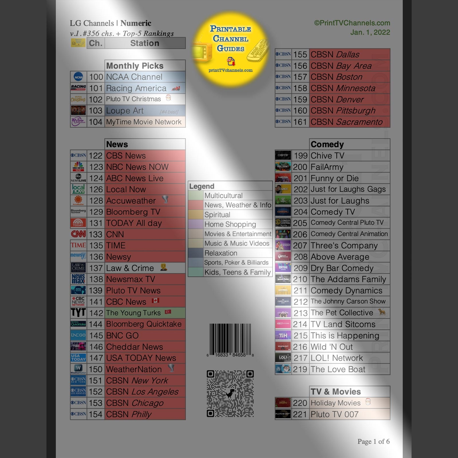 LG Channels List Printable Channel Guide Numeric Free TV Stations