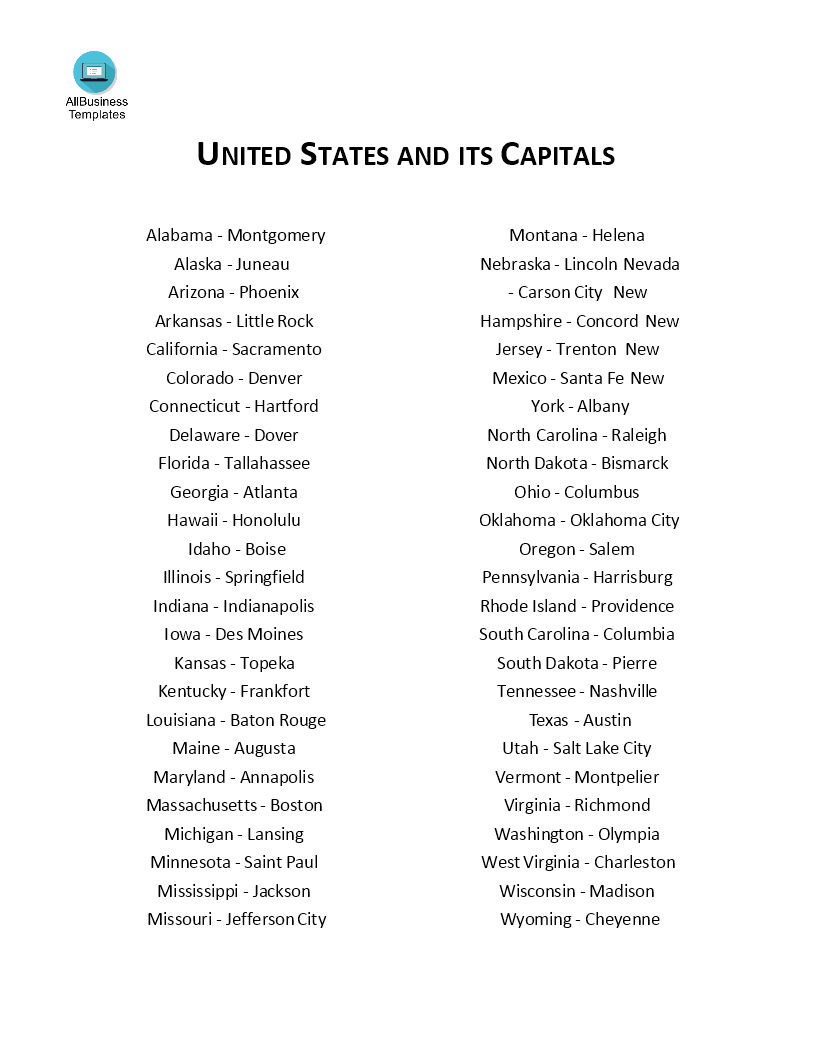 List Of State Capitals Printable Printable Word Searches