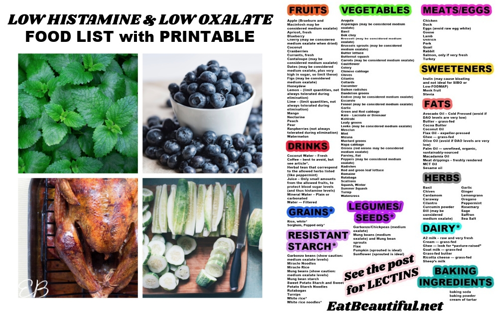 Low Histamine AND Low Oxalate FOOD LIST With Printable Eat Beautiful