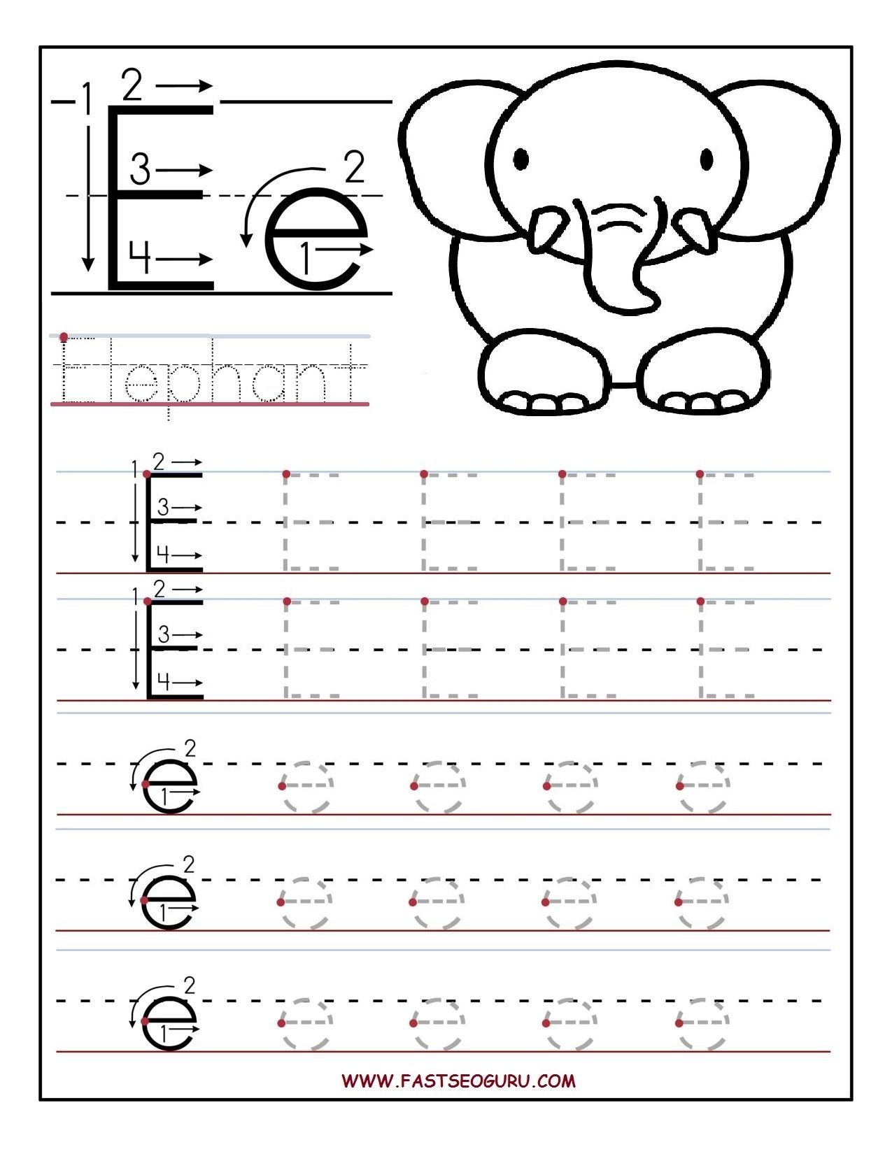 Lowercase Letter quot e quot Tracing Worksheet Doozy Moo Letter E Printable 