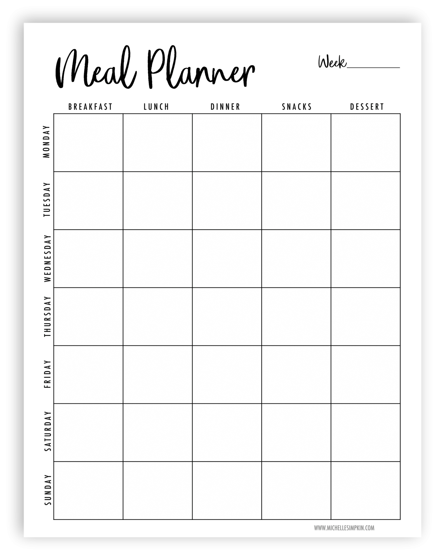 Meal Planner Template Free Printable Pokmall