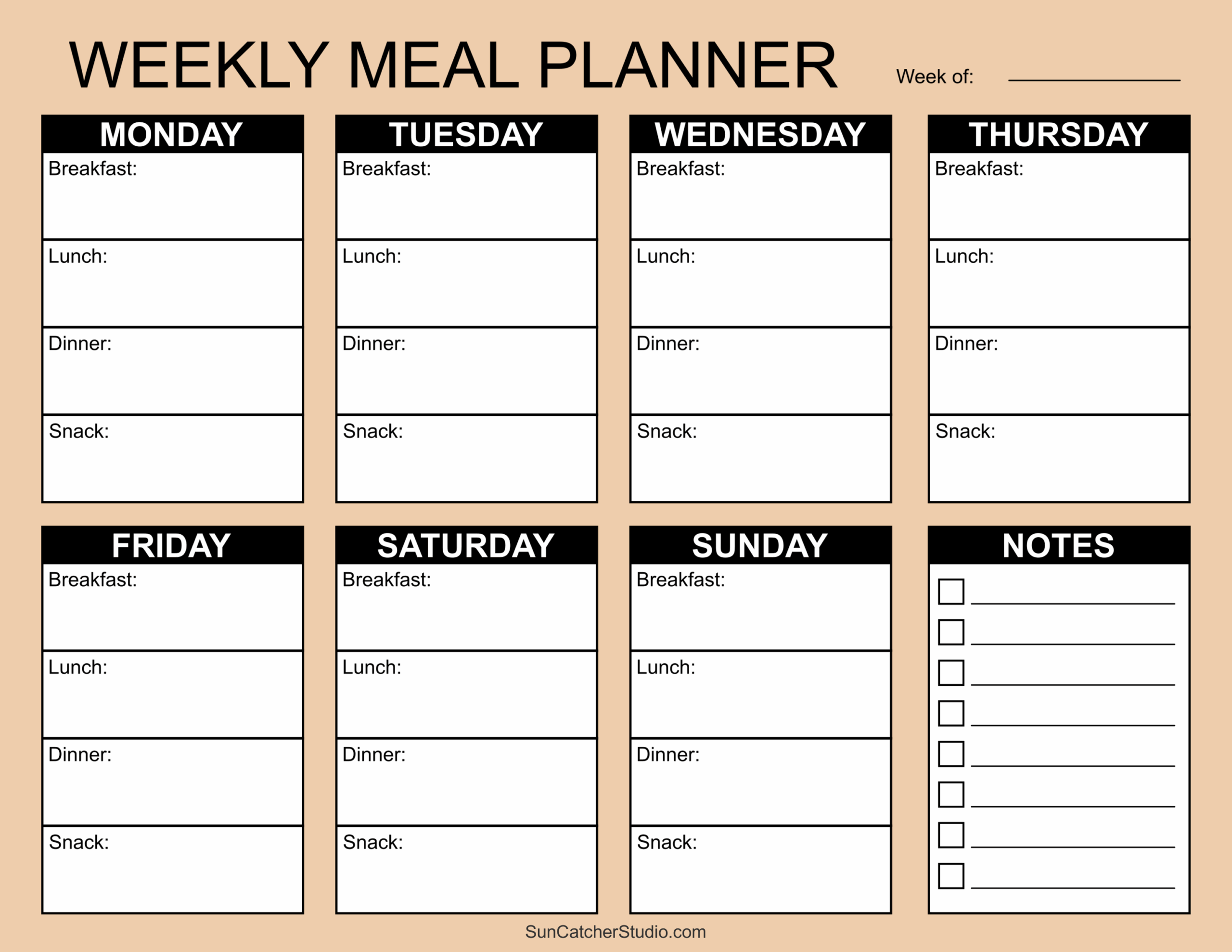 Meal Planners Printable Weekly Menu Templates PDF DIY 