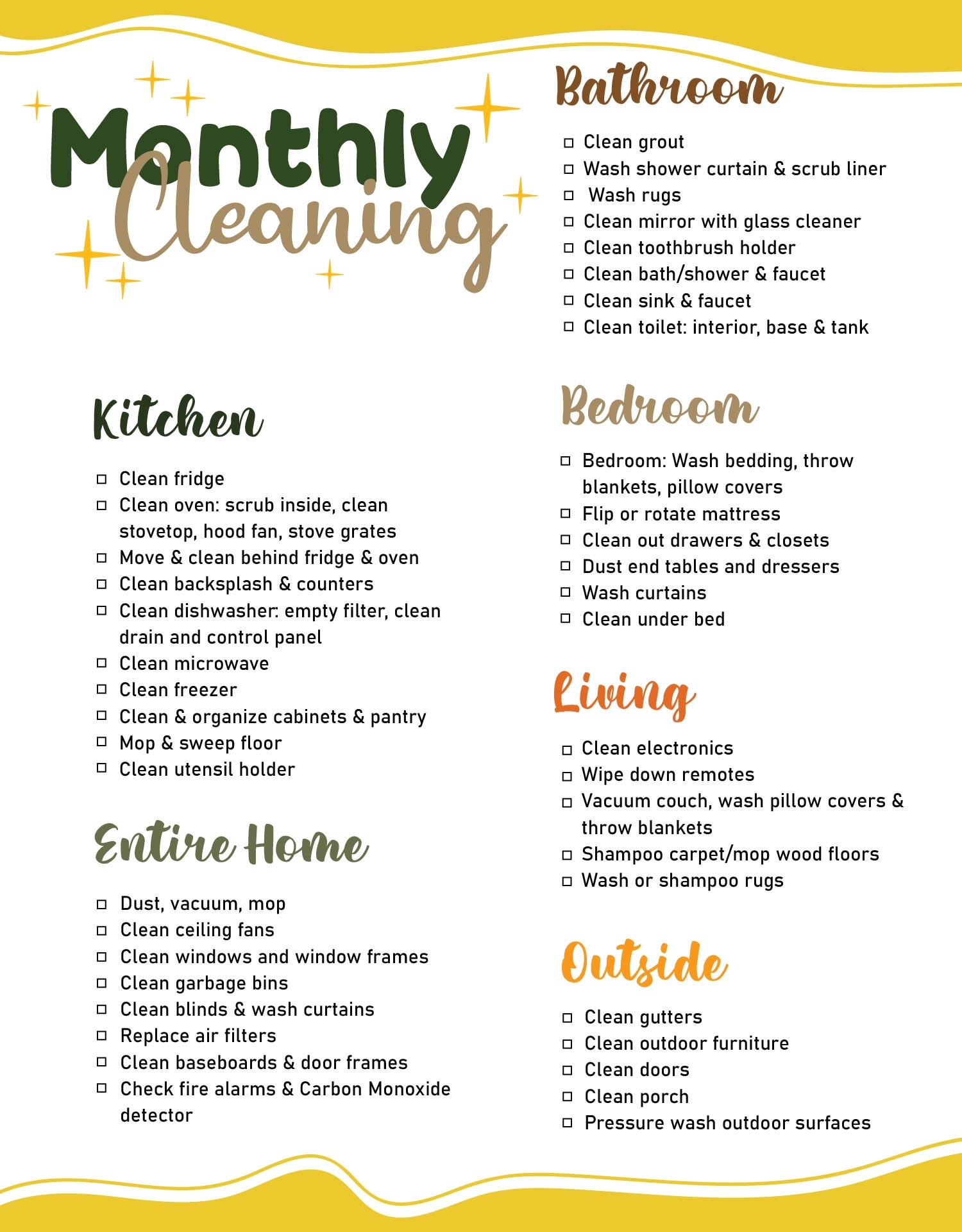 Monthly Cleaning Checklist 10 Free PDF Printables Printablee