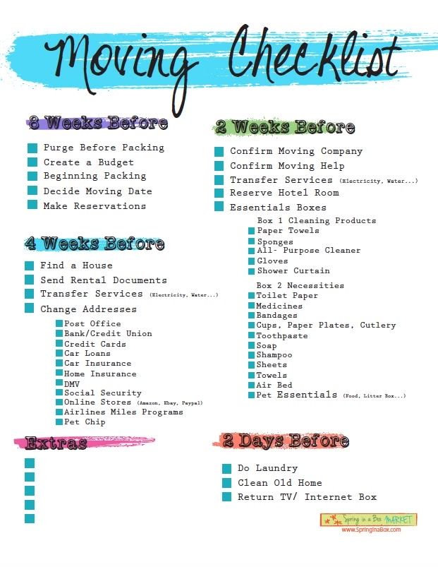 Moving To Do List Printable