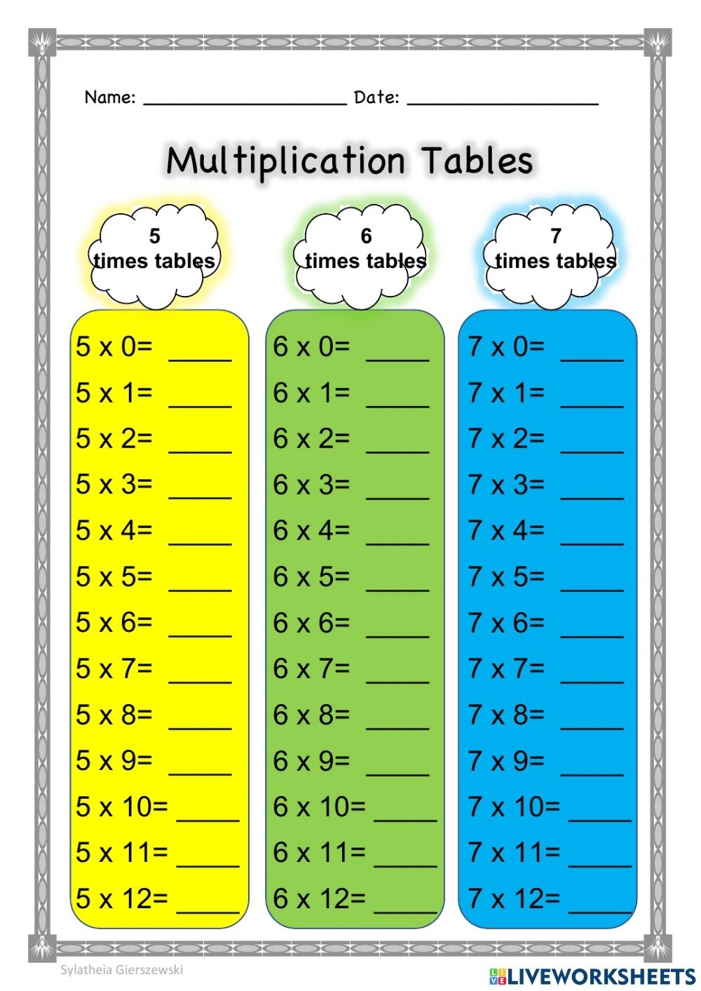 Multiplication Times Table Worksheets Printable Worksheets