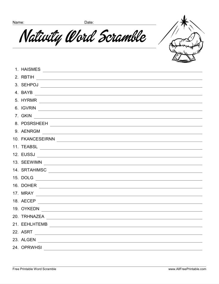 Nativity Word Scramble Free Printable