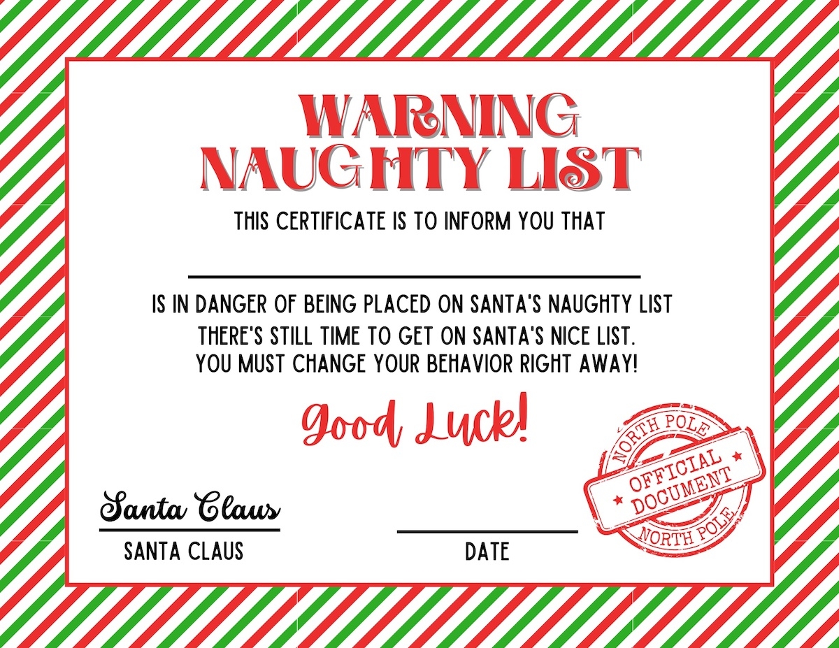 Nice And Naughty List Certificate Free Printable OriginalMOM