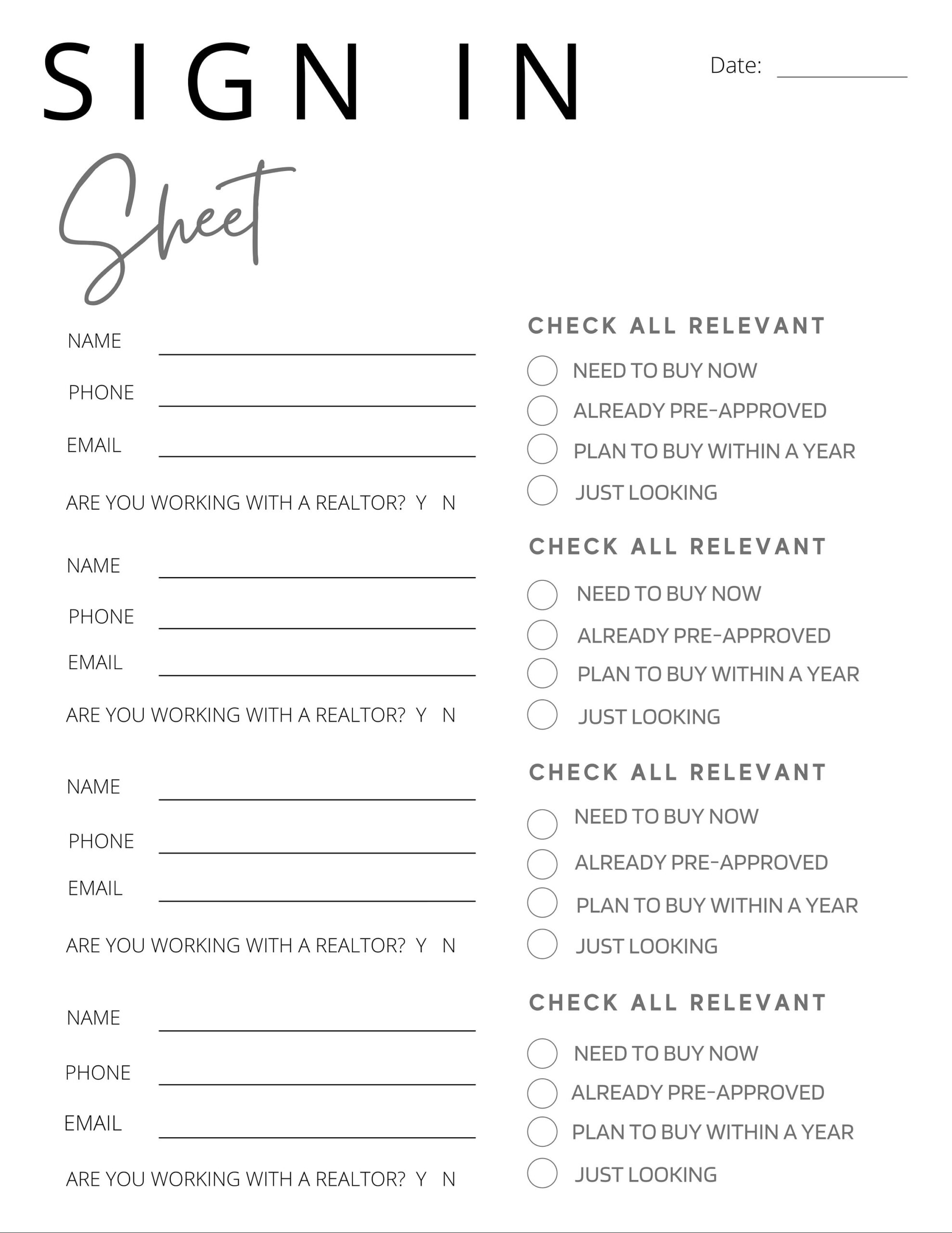Open House Sign In Sheet Printable