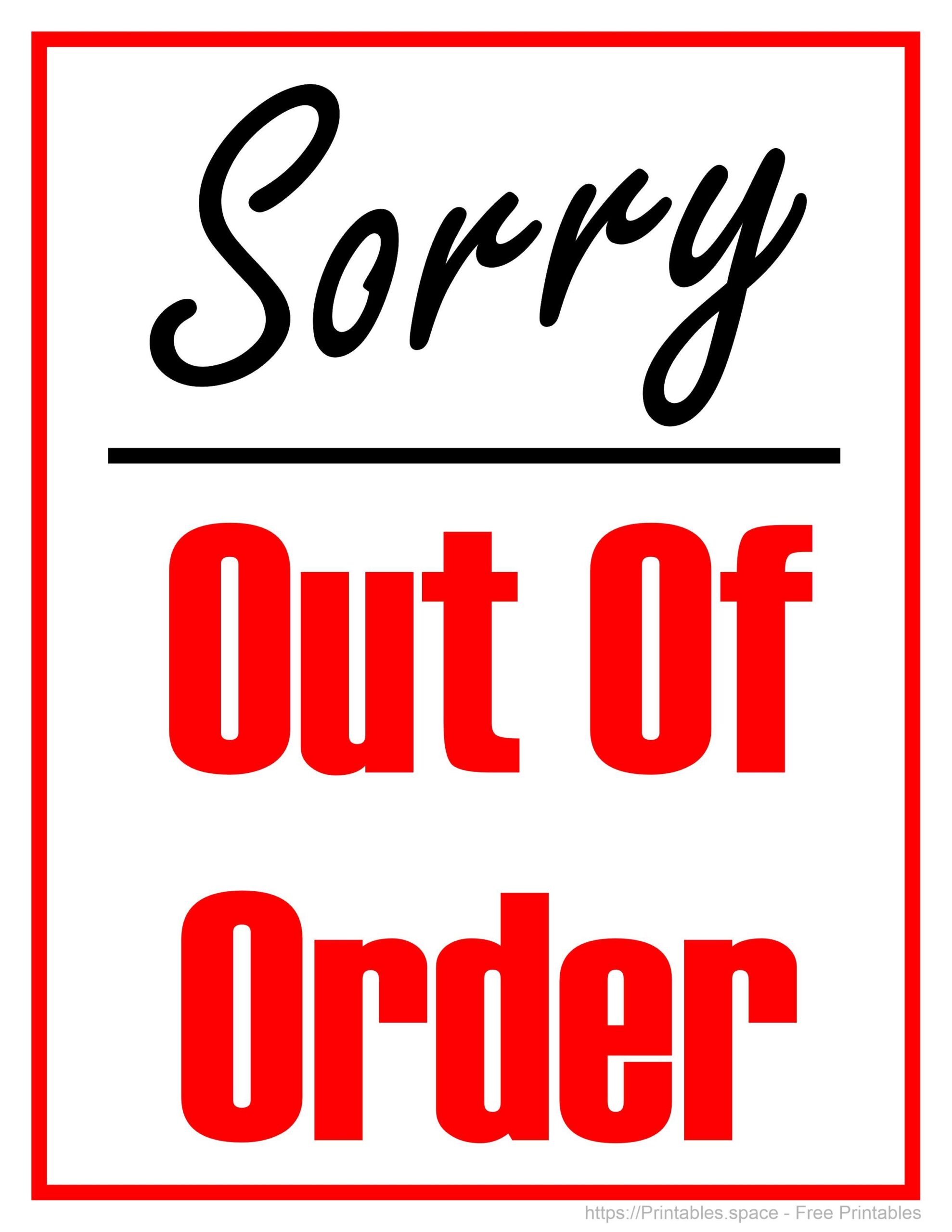 Out Of Order Sign Vertical Free Printables