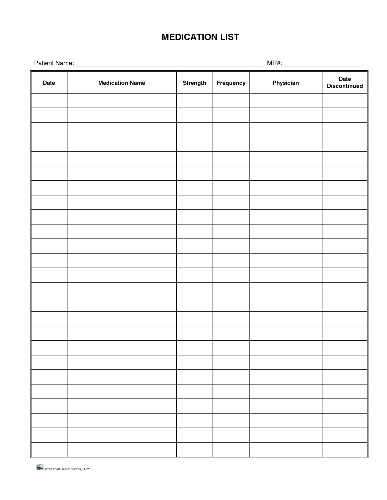 Patient Medication List Template Groceries List Medication List 