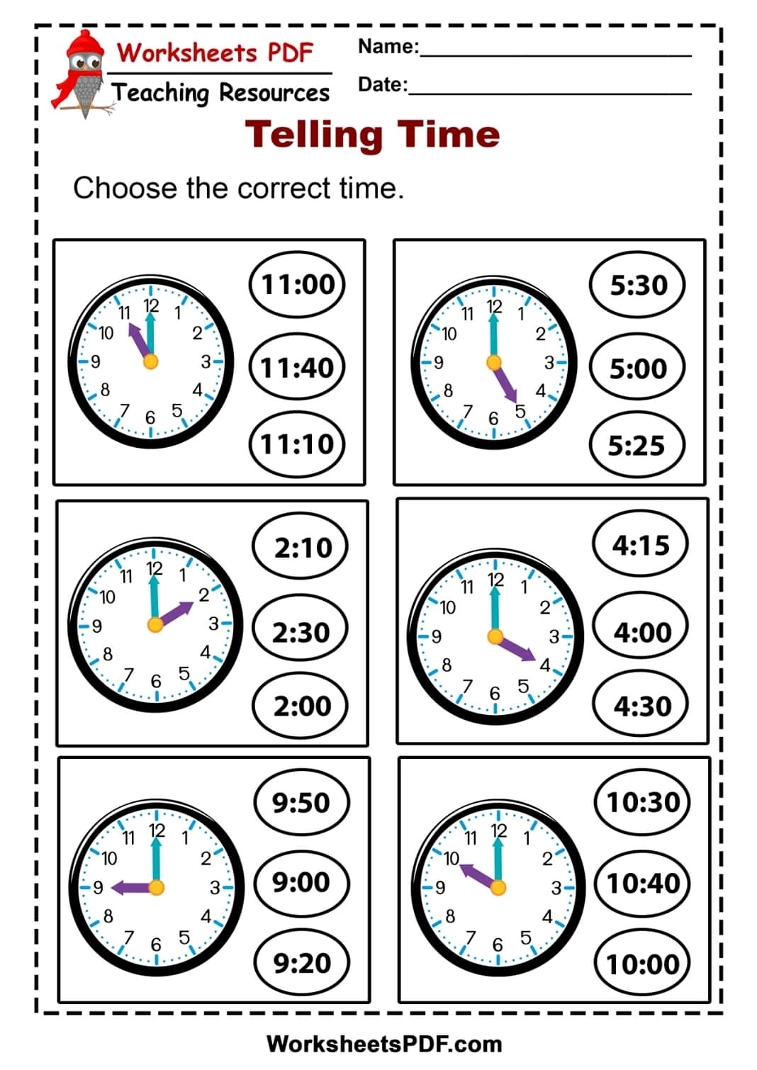 PDF Worksheets Telling The Time Printable Worksheets