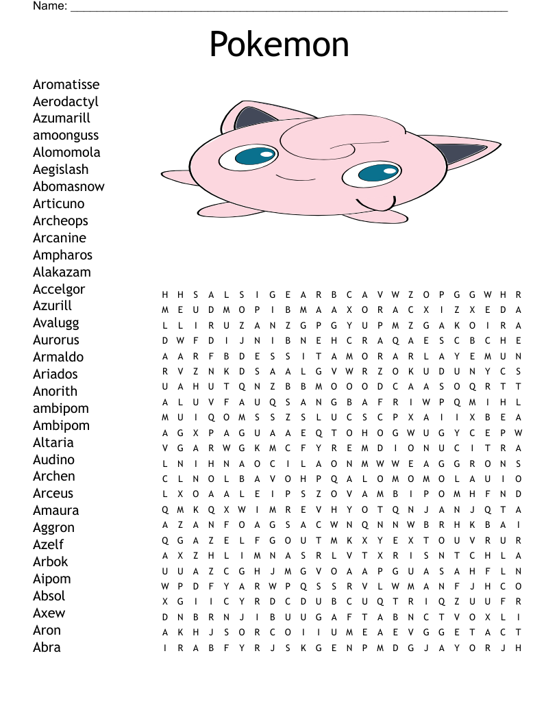 Pokemon Word Search WordMint Worksheets Library
