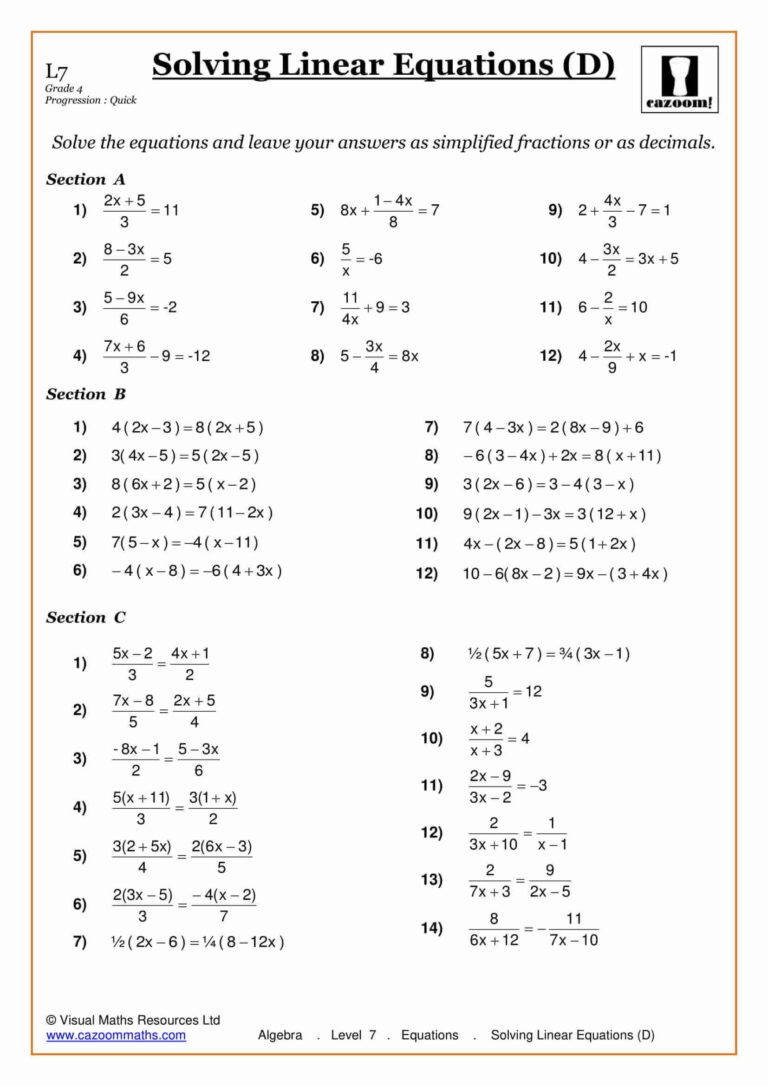 Printable Algebra Worksheets Printable Worksheets