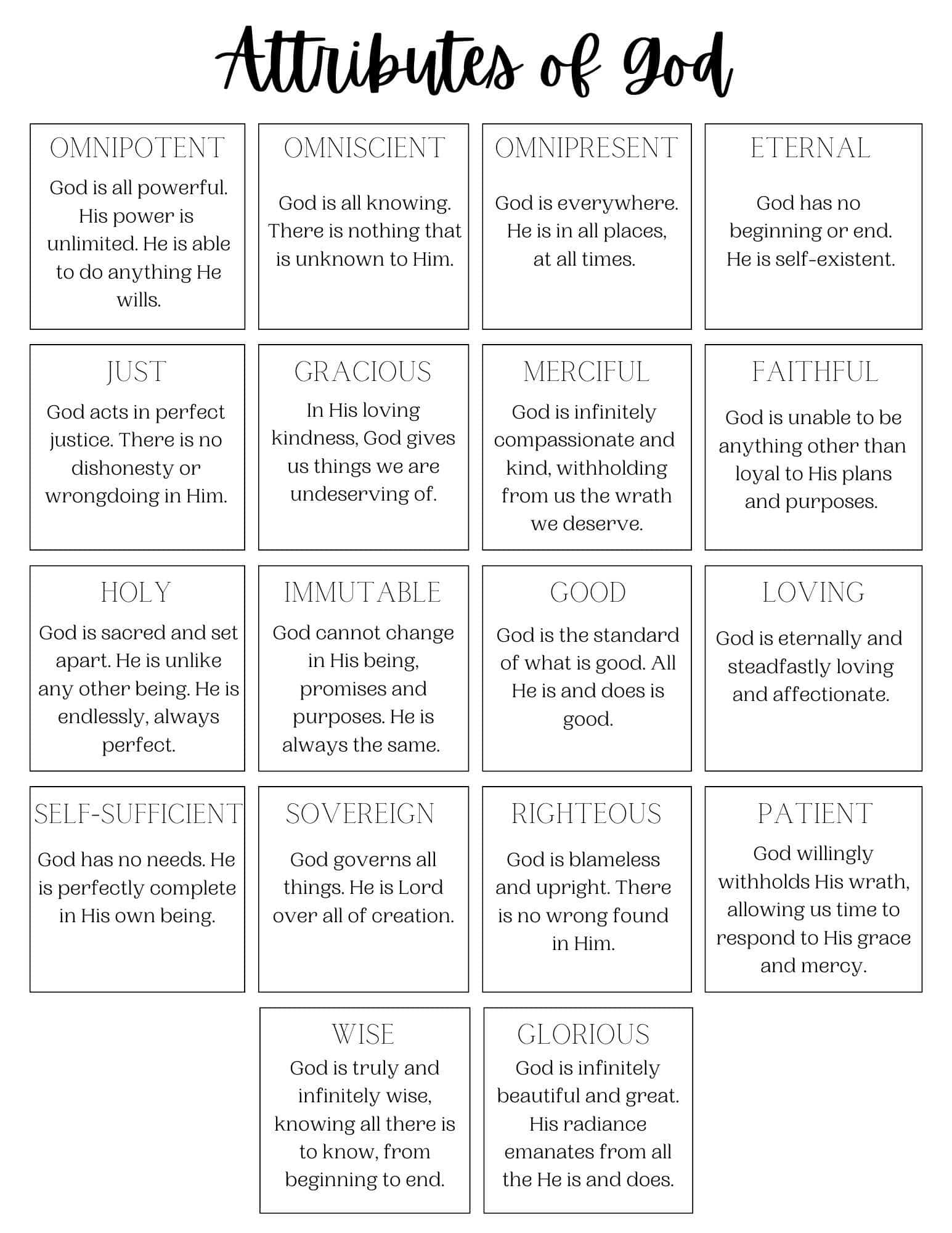 Printable Attributes Of God List Printable Templates Free
