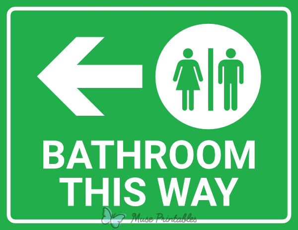 Printable Bathroom This Way Left Arrow Sign