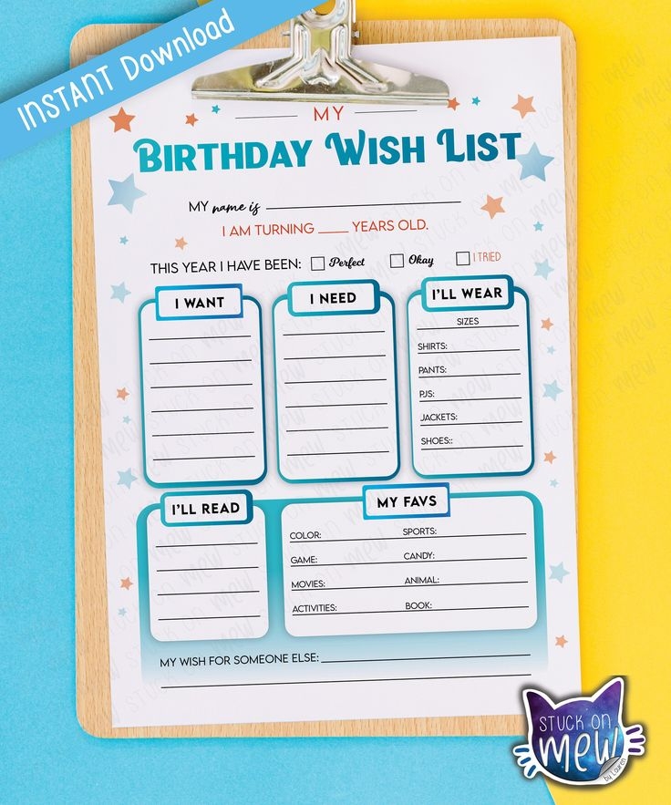 Printable Birthday Gift Wish List Template Kid 39 s Birthday Wish List 