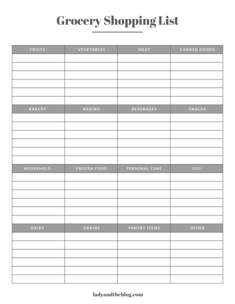 Printable Blank Shopping List