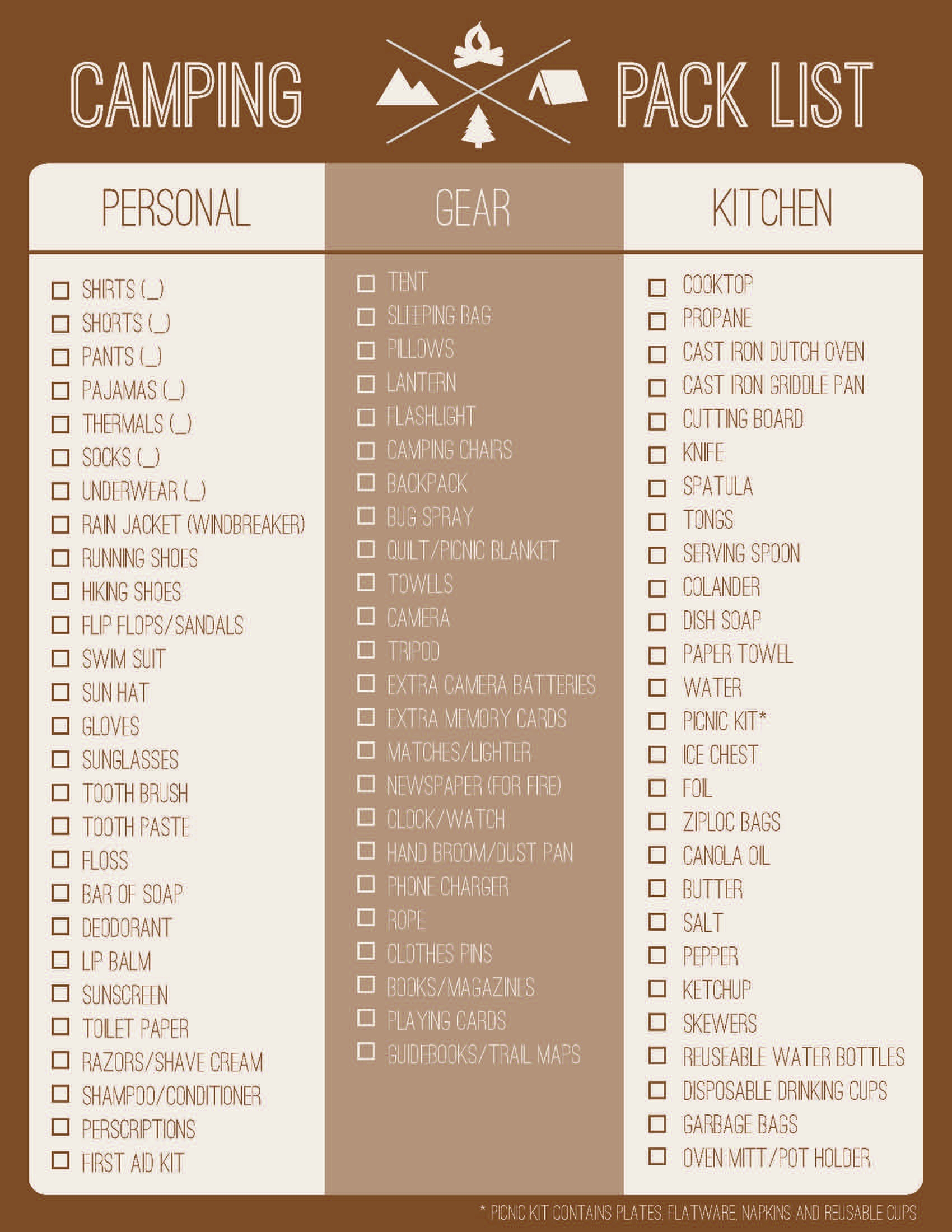 Printable Camping Packing List Printable Calendars AT A GLANCE