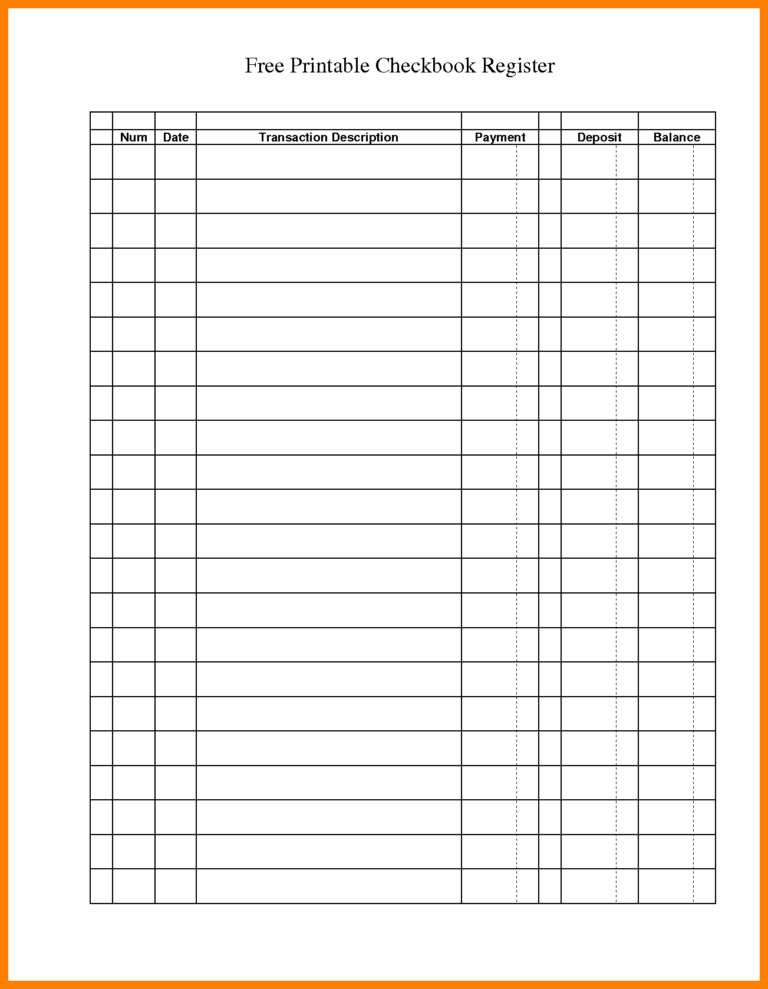 Printable Check Ledger