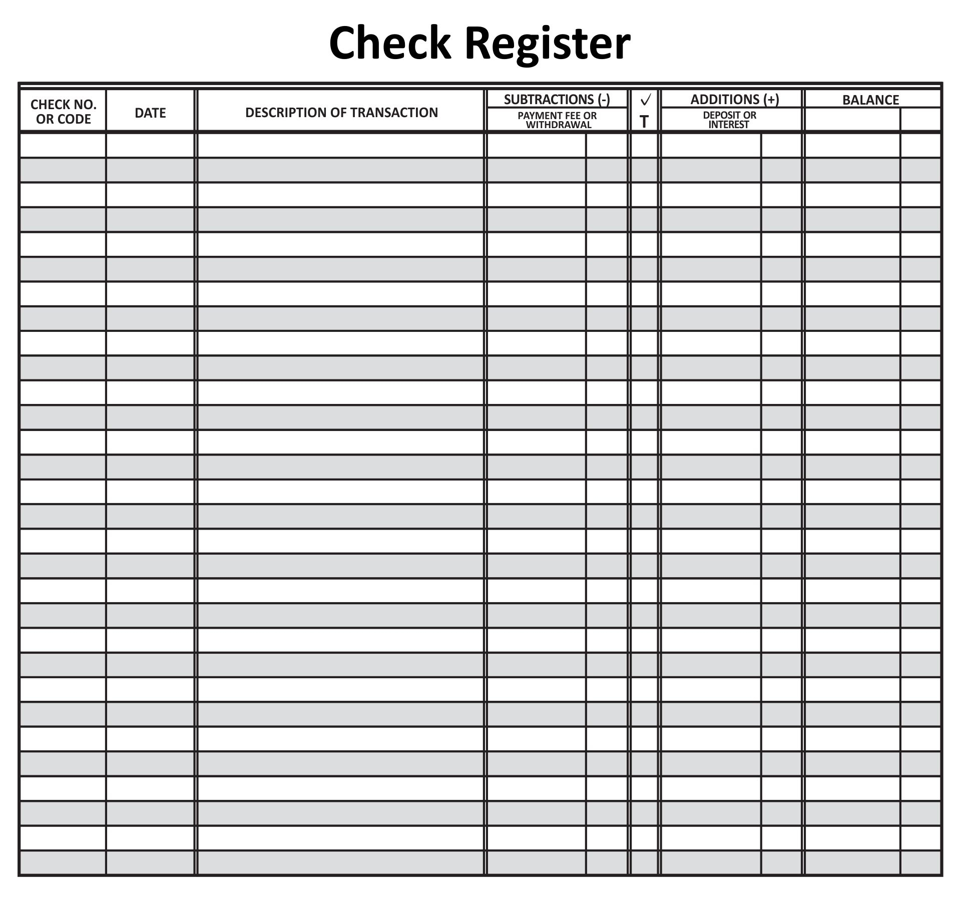 Printable Check Register Printable JD