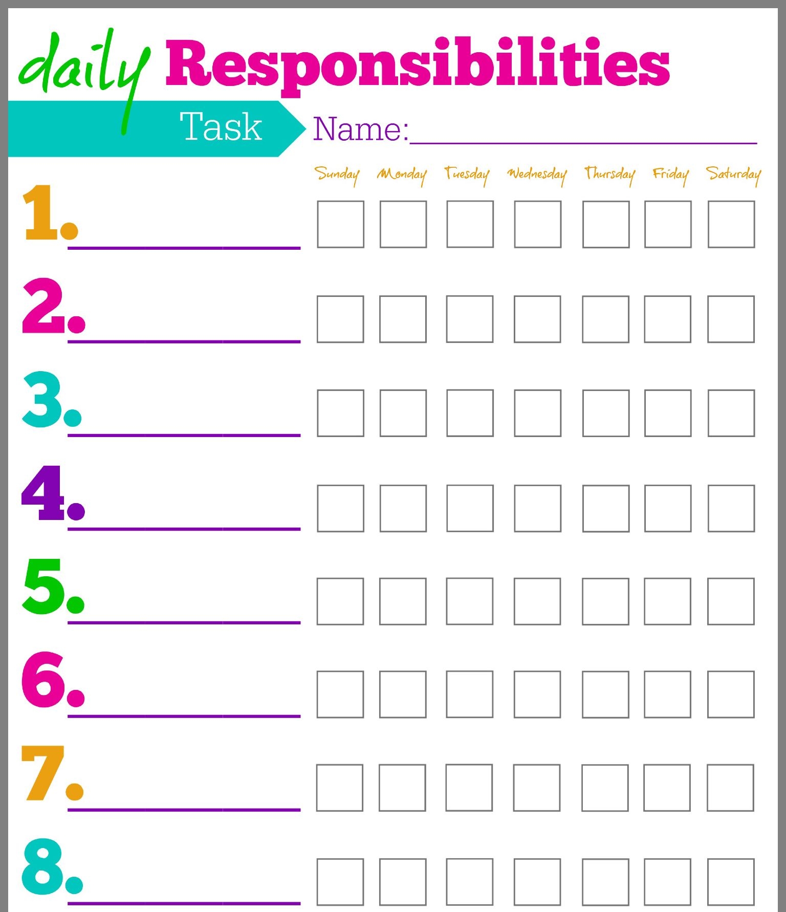 Printable Children S Chore Chart Template Printable Templates