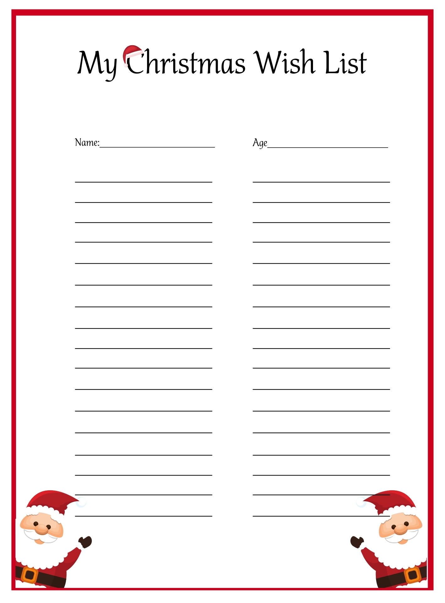 Printable Christmas Wish List Template