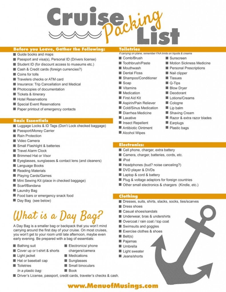 Printable Cruise Packing List Spamlee
