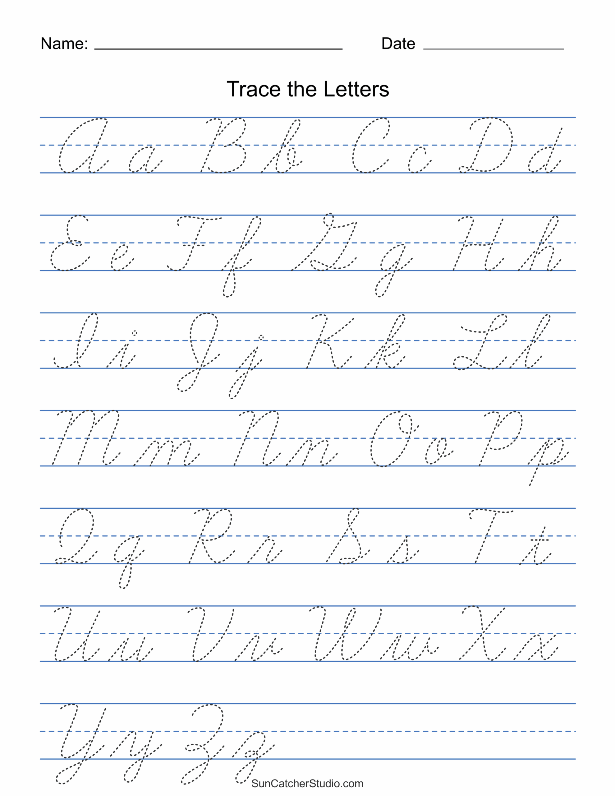 Printable Cursive Handwriting Worksheets Practice Letters DIY 