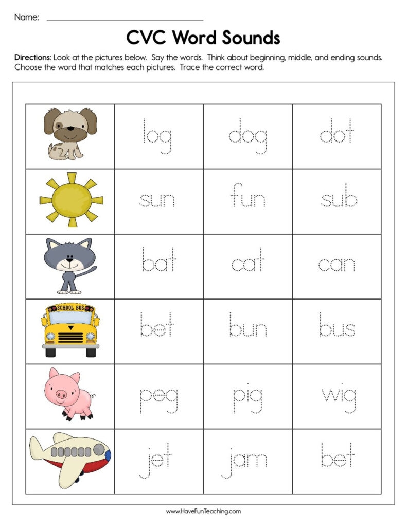 Printable Cvc Words Worksheets For Kindergarten Pdf Printable Worksheets
