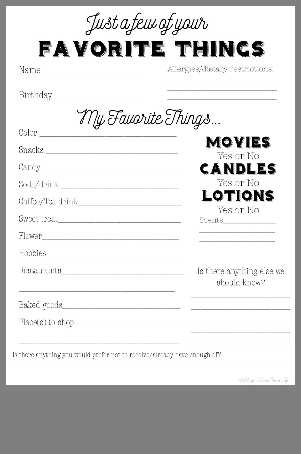 Printable Employee Favorite Things List Printable New Year Banners