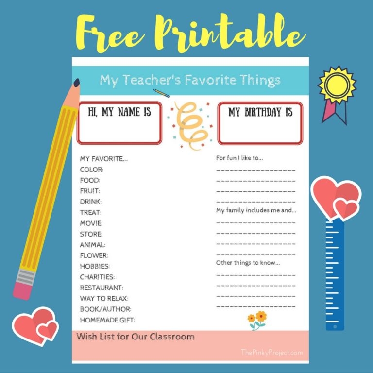 Printable Favorite Things List