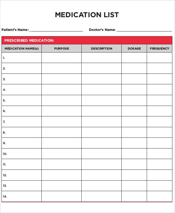 Printable Free Printable Medication Lists Templates Farrah Printable