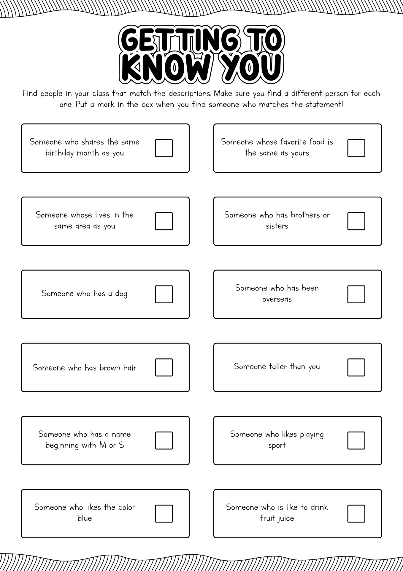 Printable Get To Know You Worksheet For Adults