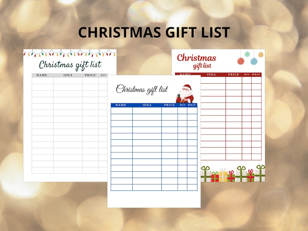 Printable Gift List Christmas List Digital Download Etsy