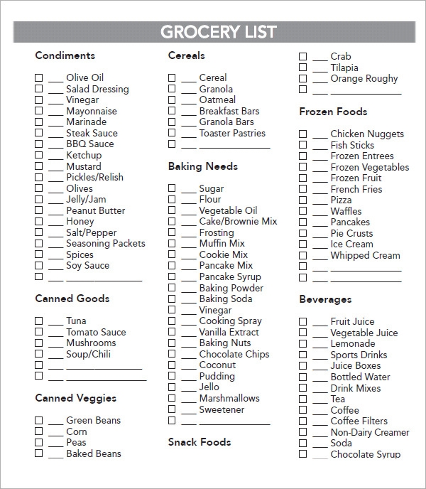 Printable Grocery List Grocery List Printable Grocery List Printable Images