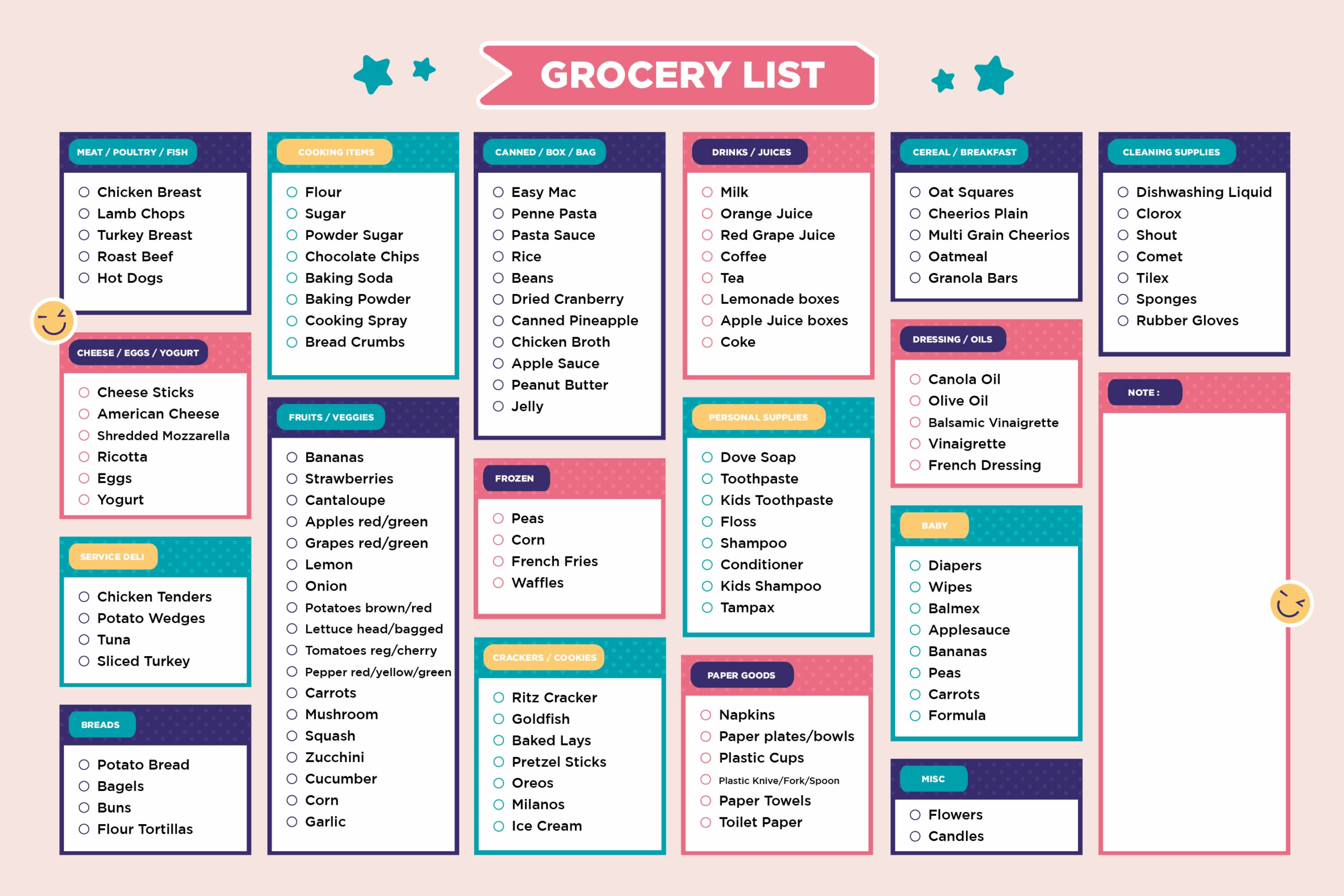 Printable Grocery List Template