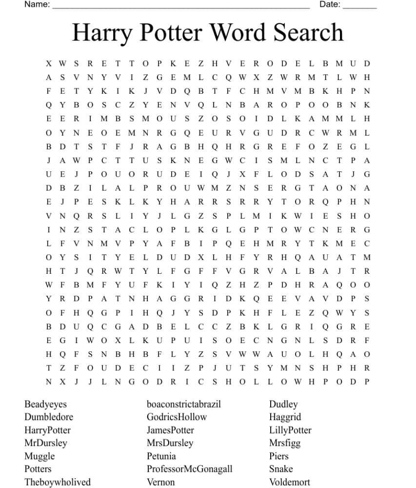 Printable Harry Potter Word Search Worksheet 26 Free Download And 