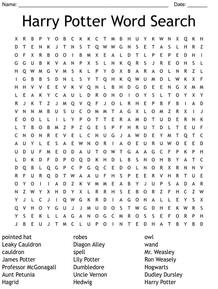 Printable Harry Potter Word Search Worksheet 3 Free Download And 