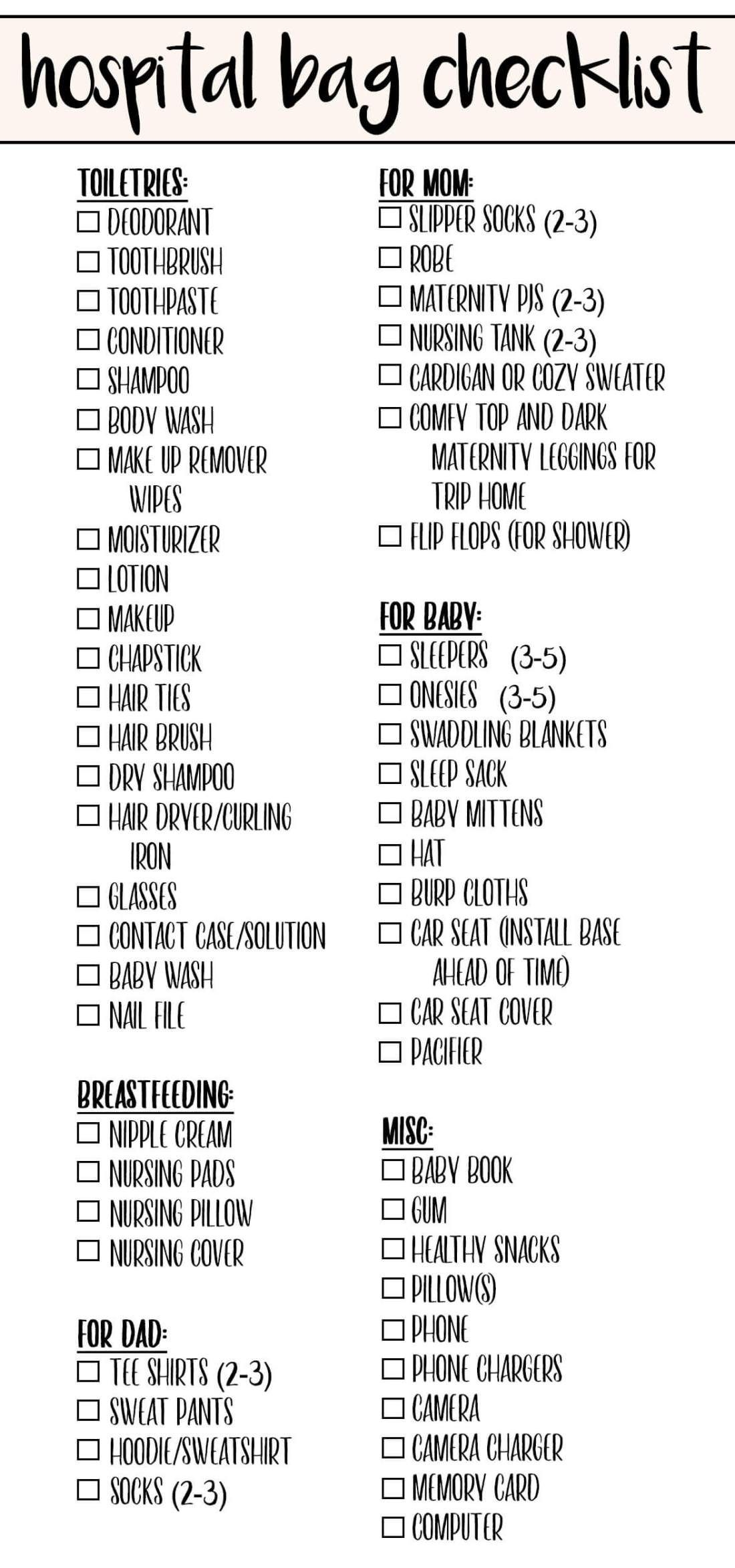 Printable Hospital Bag Packing List For Labor Deliver Vrogue co