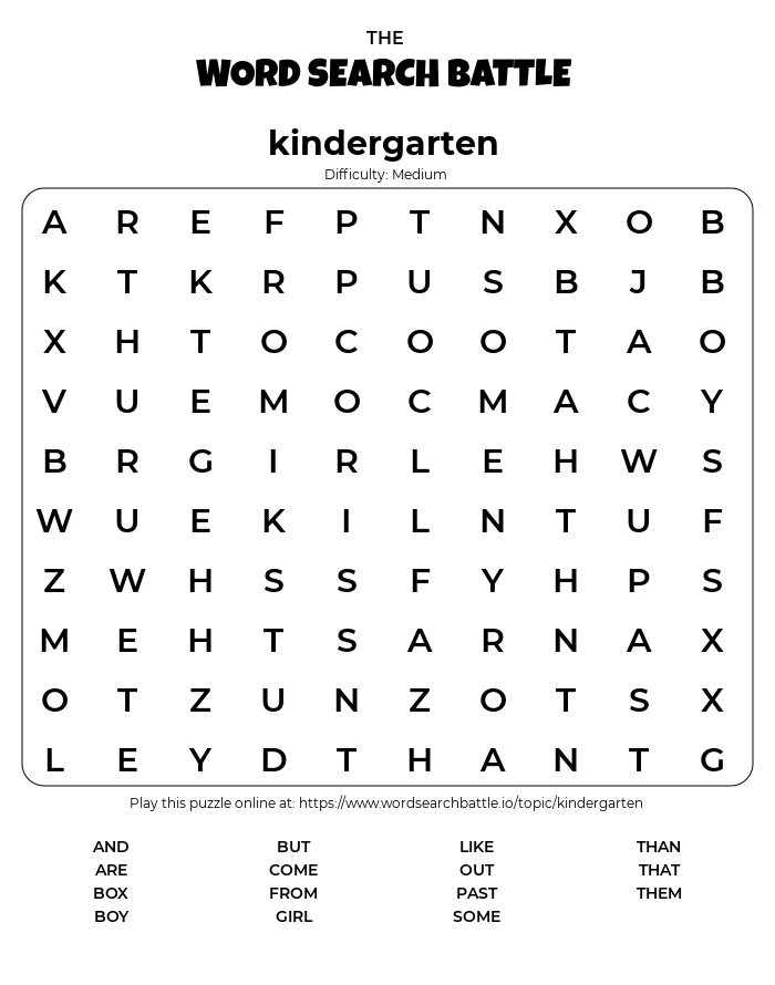 Printable Kindergarten Word Search