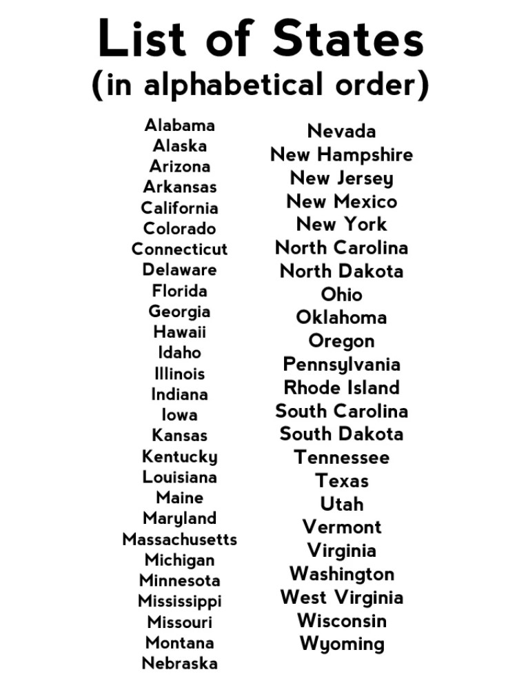 Printable List Of 50 States Free Printable Download
