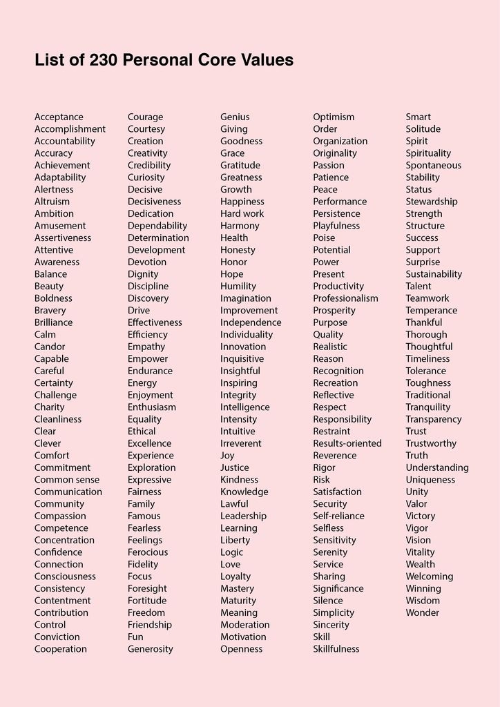 Printable List Of Core Values Dev onallcylinders