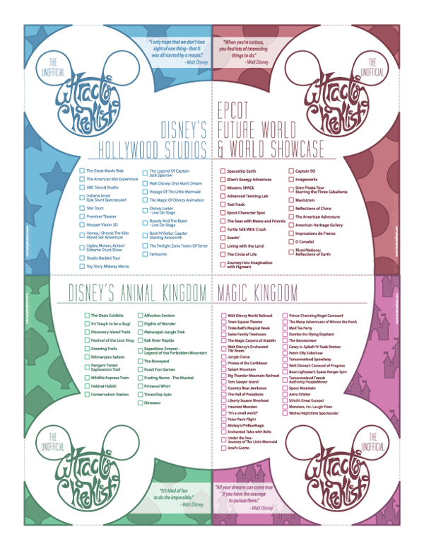 Printable List Of Disney World Attractions By Park 2023