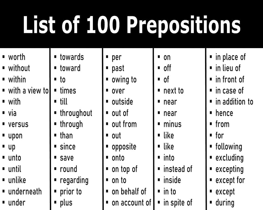 Printable List Of Prepositions Free Download And Print For You