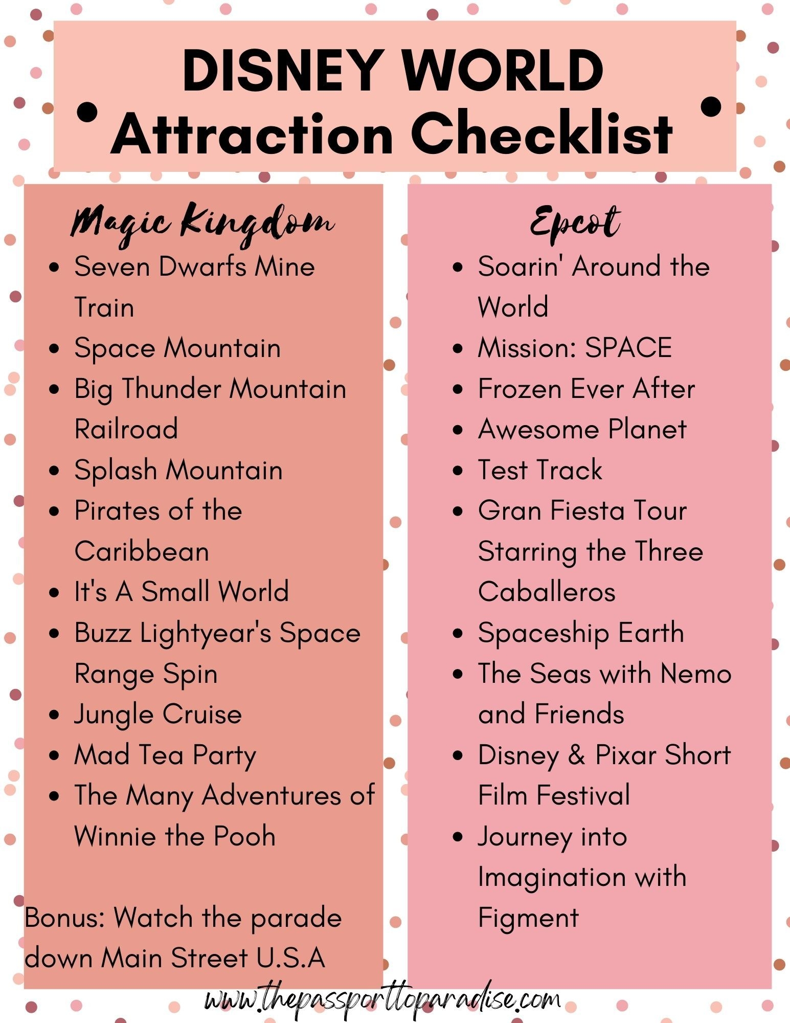Printable List Of Rides At Disney World Ataglance Printable Calendar