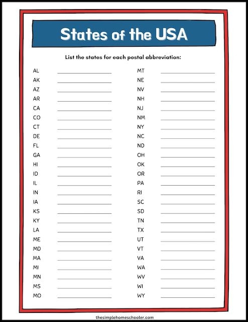 Printable List Of Us States And Abbreviations In Alphabetical Order 
