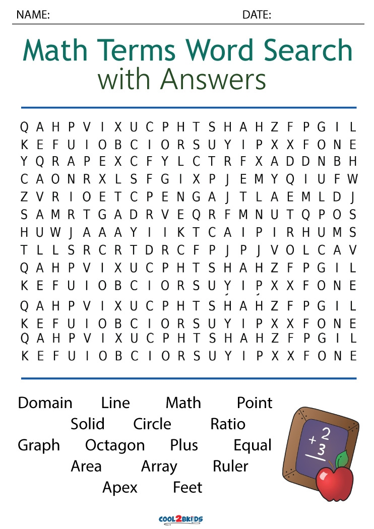 Printable Math Word Search