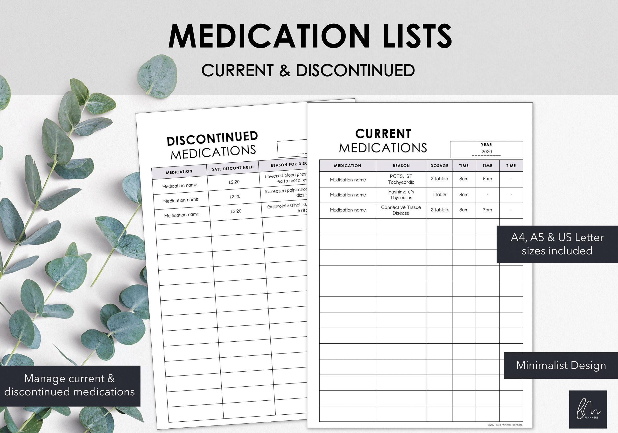 Printable Medication Lists Manage Current Discontinued Etsy